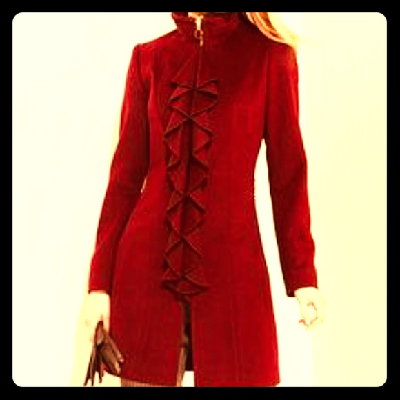 Tahari Jackets & Blazers - Tahari, Red, Kendra Ruffled, Wool Blend Coat Sz 10